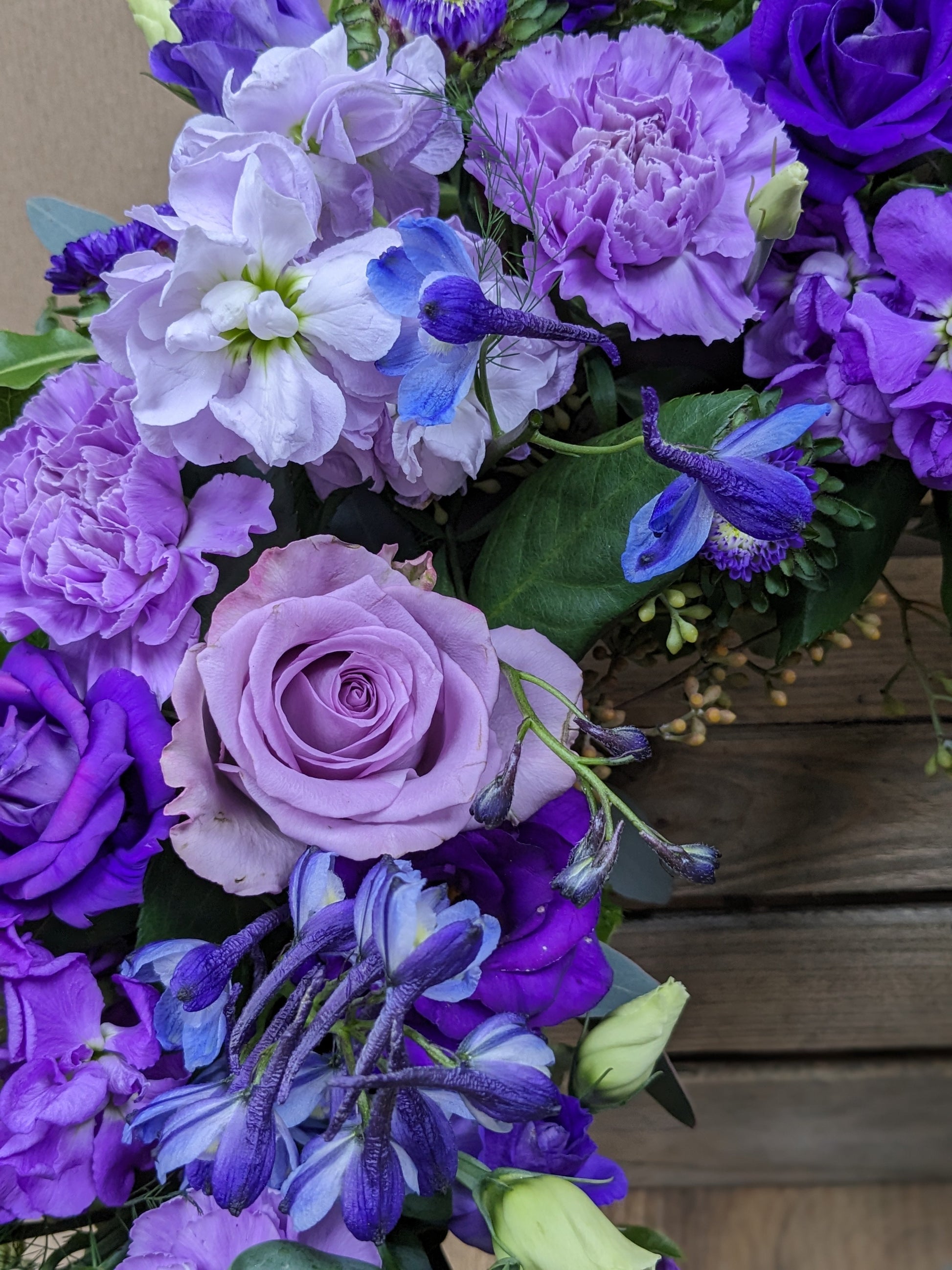 Purple and Blue wreath - Quality Flowers from Ann's Flowers - Just £55! Shop now at Ann's Flowers