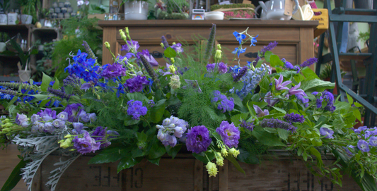 Blue and Purple Casket Spray - Quality Flowers from Ann's Flowers - Just £165! Shop now at Ann's Flowers