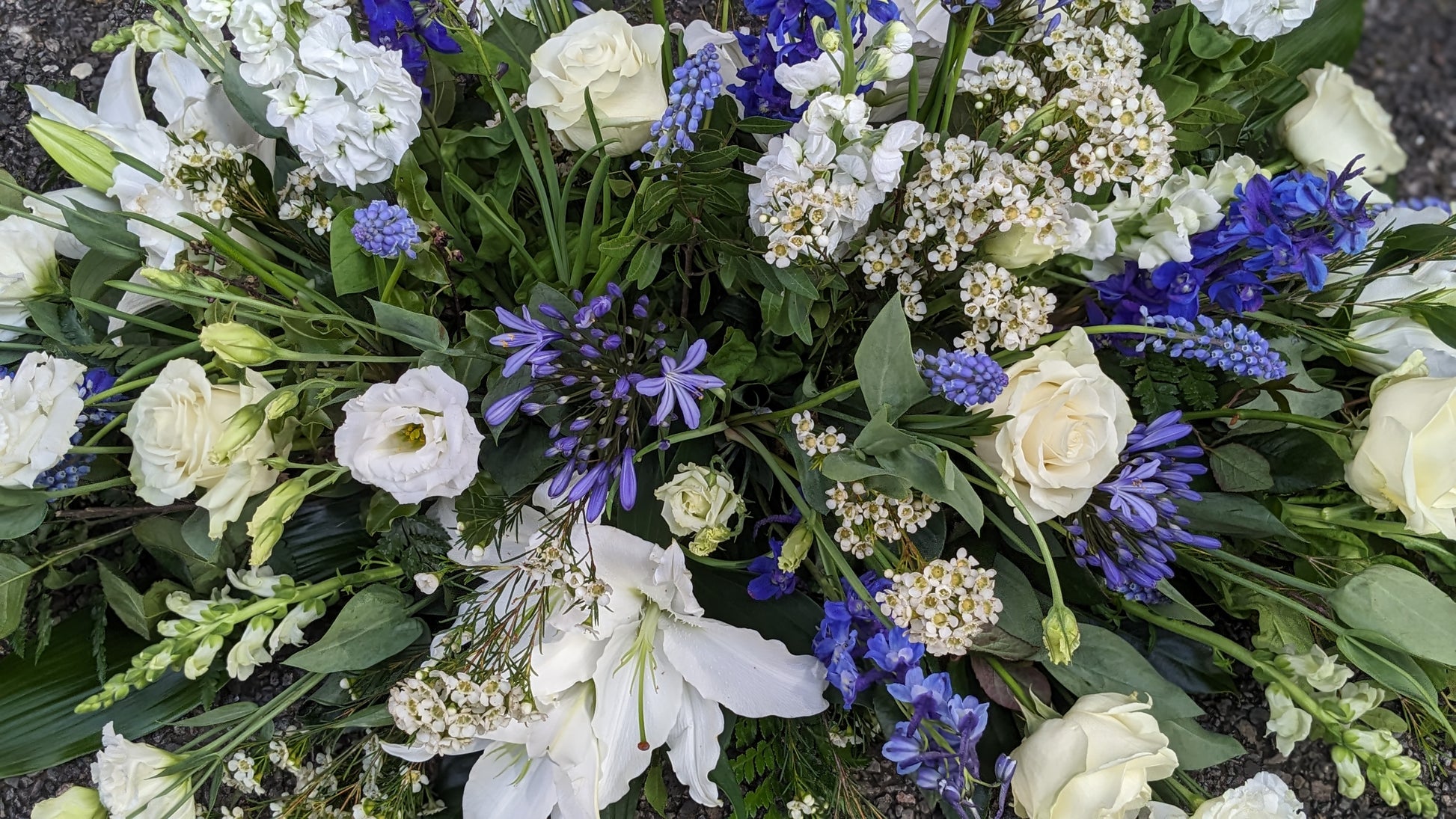 Blue + White Casket - Quality Flowers from Ann's Flowers - Just £135! Shop now at Ann's Flowers