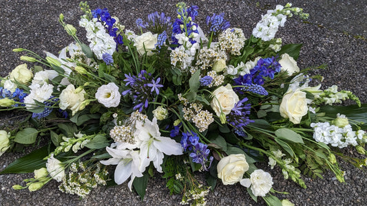 Blue + White Casket - Quality Flowers from Ann's Flowers - Just £135! Shop now at Ann's Flowers